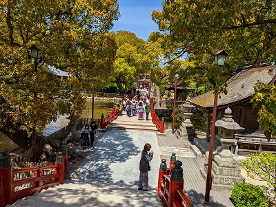 正面の鳥居より本殿へ続く橋です。